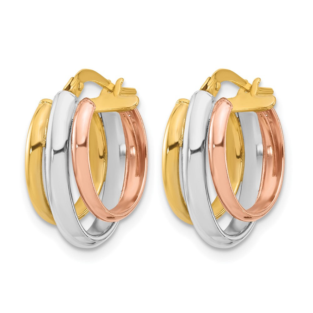 10K with White Rhodium and Rose Gold Plating Polished 3 Row Oval Hoop Earrings