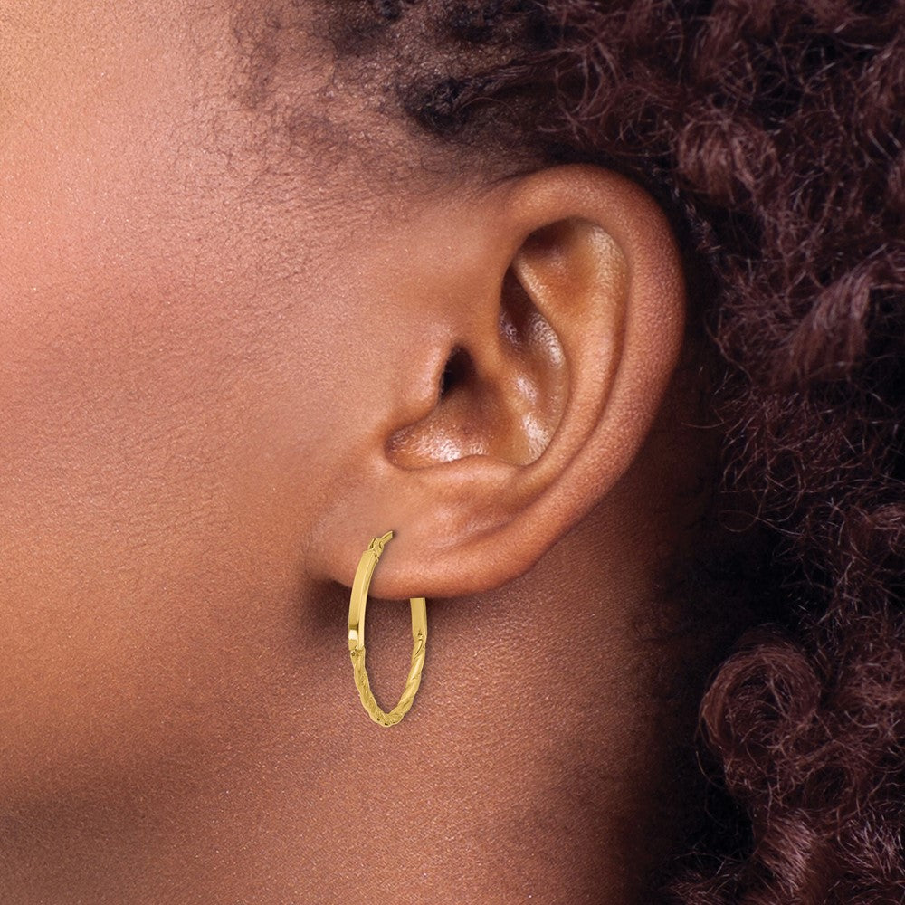 10K Polished Twist Oval Hoop Earrings