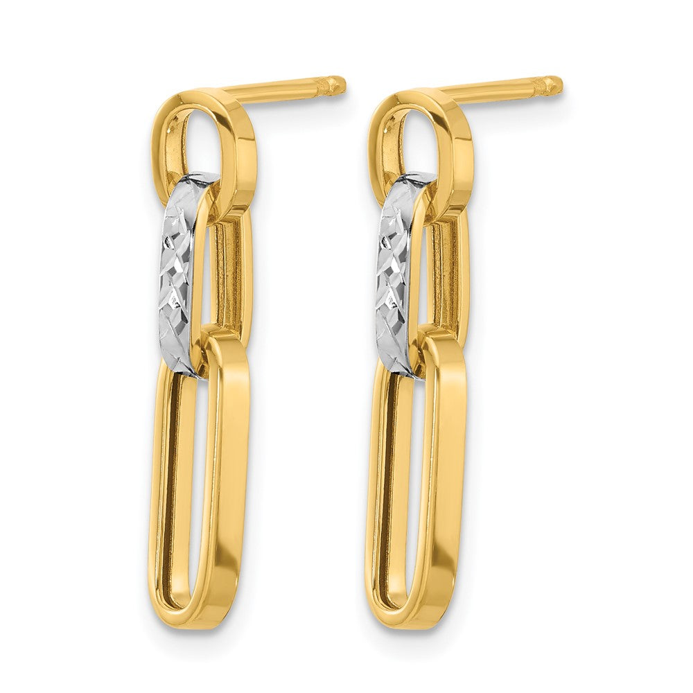 10K w/Rhodium Polished and D/C Link Dangle Post Earrings