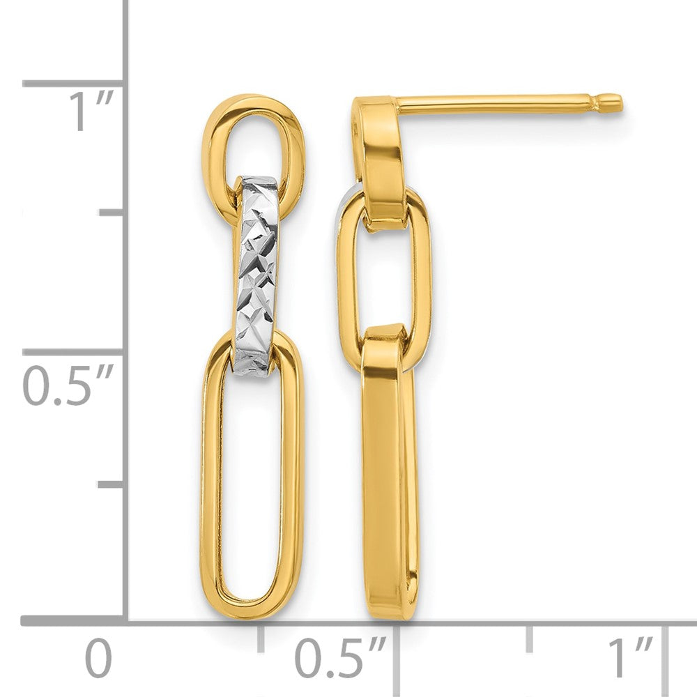 10K w/Rhodium Polished and D/C Link Dangle Post Earrings