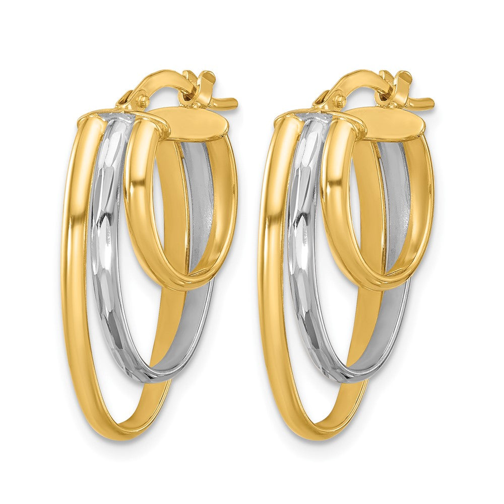 10K W/White Rhodium Polished 3-row Oval Hoop Earrings
