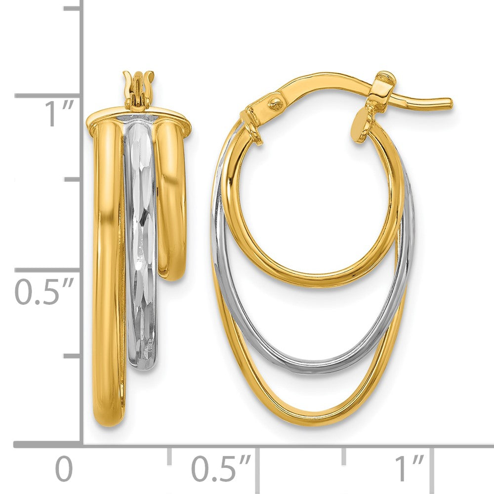 10K W/White Rhodium Polished 3-row Oval Hoop Earrings