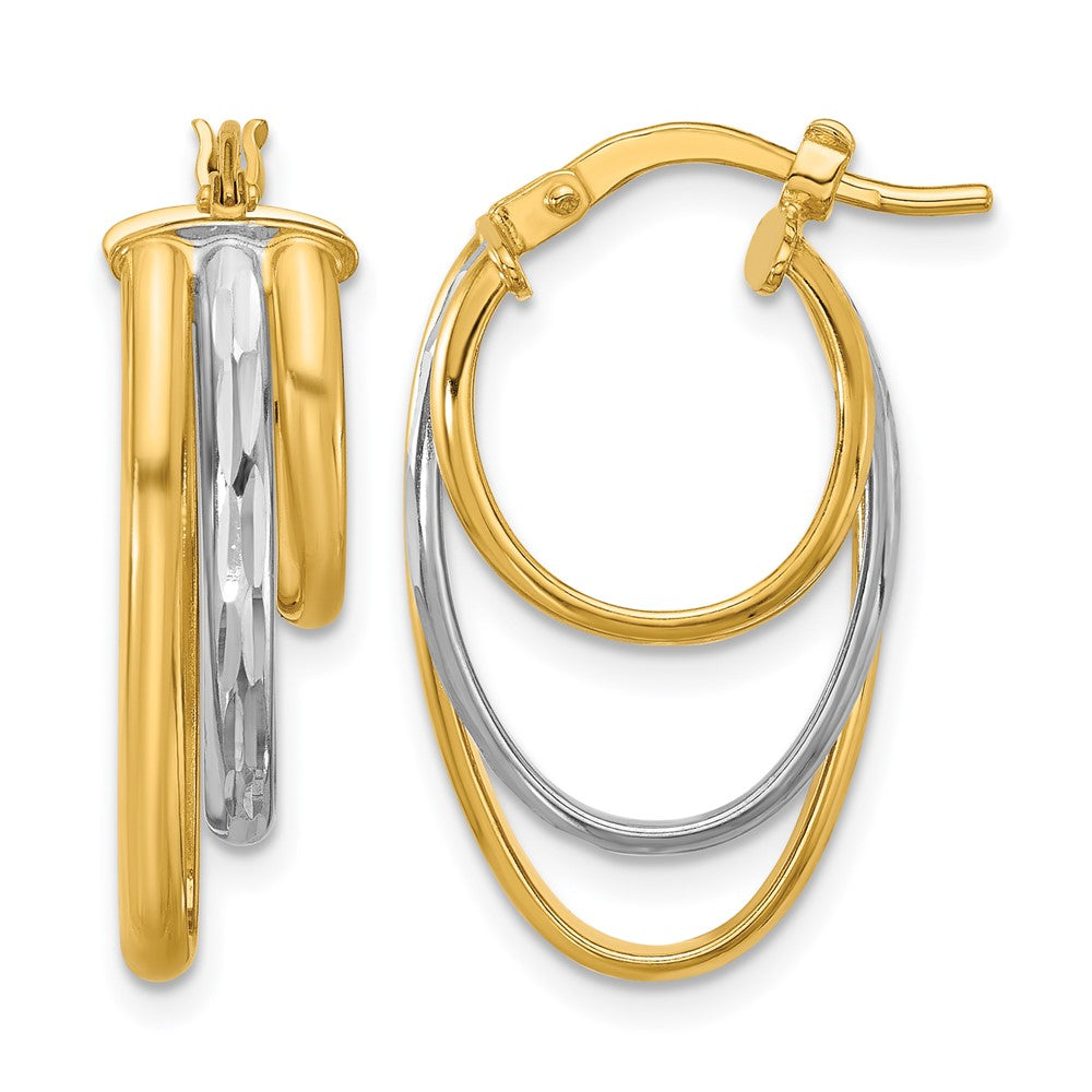 10K W/White Rhodium Polished 3-row Oval Hoop Earrings