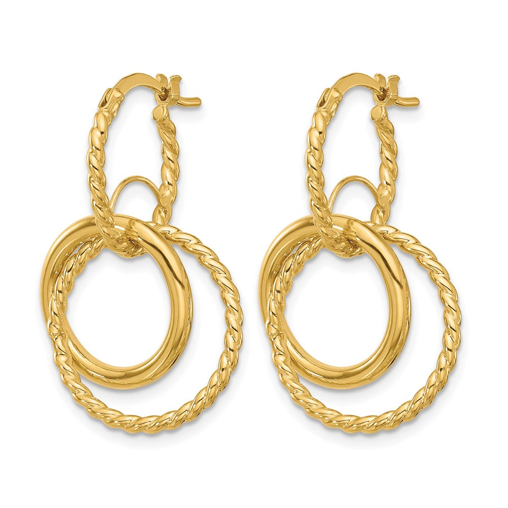 10K Polished and Twisted Dangle Circles Hoop Earrings