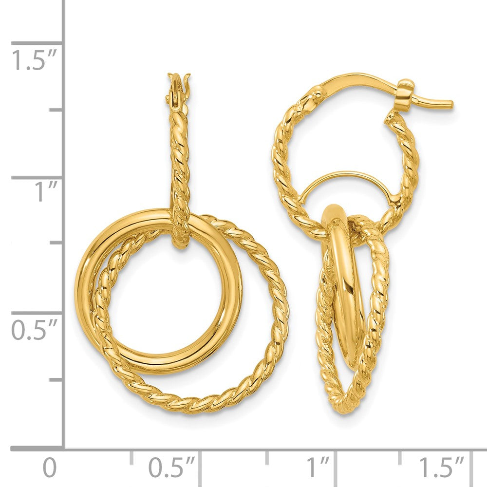 10K Polished and Twisted Dangle Circles Hoop Earrings