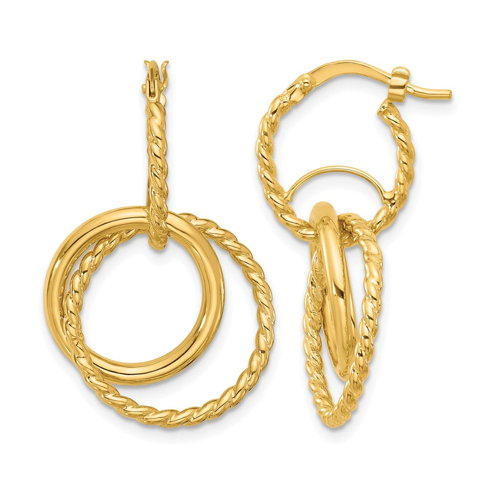 10K Polished and Twisted Dangle Circles Hoop Earrings