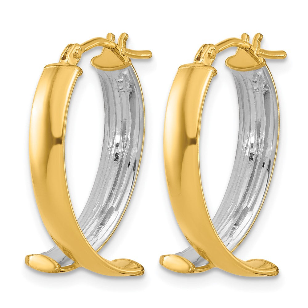 10K W/White Rhodium Polished and Textured Fancy Hoop Earrings