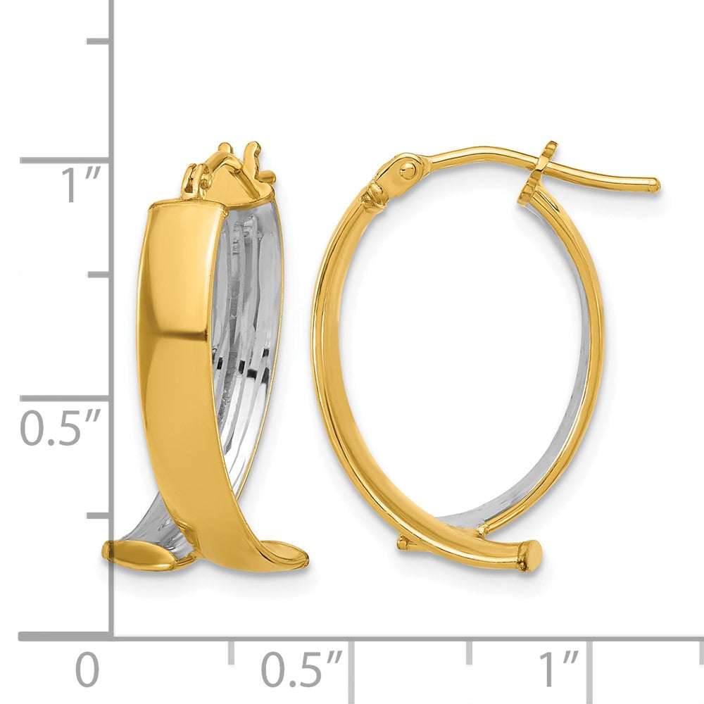 10K W/White Rhodium Polished and Textured Fancy Hoop Earrings
