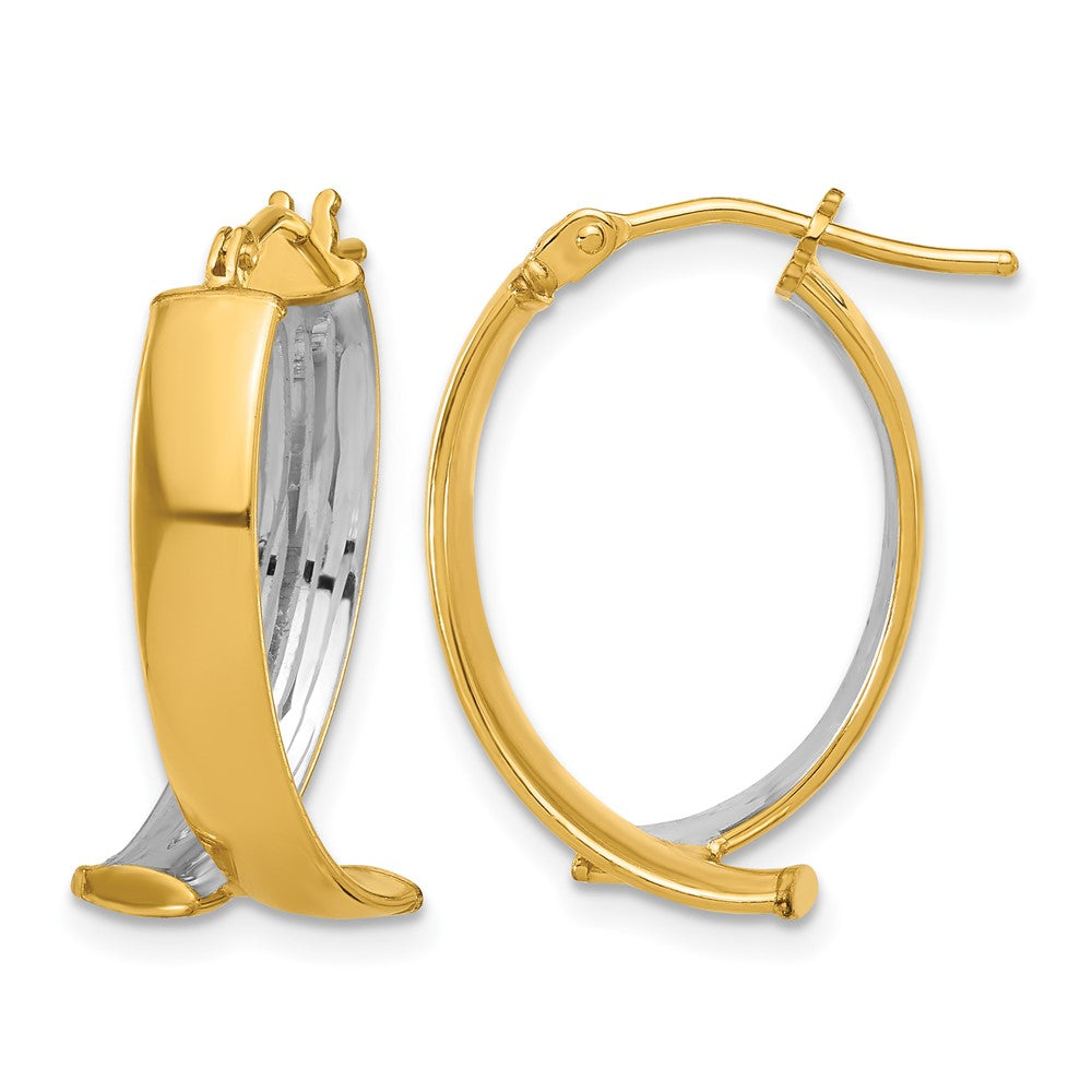 10K W/White Rhodium Polished and Textured Fancy Hoop Earrings