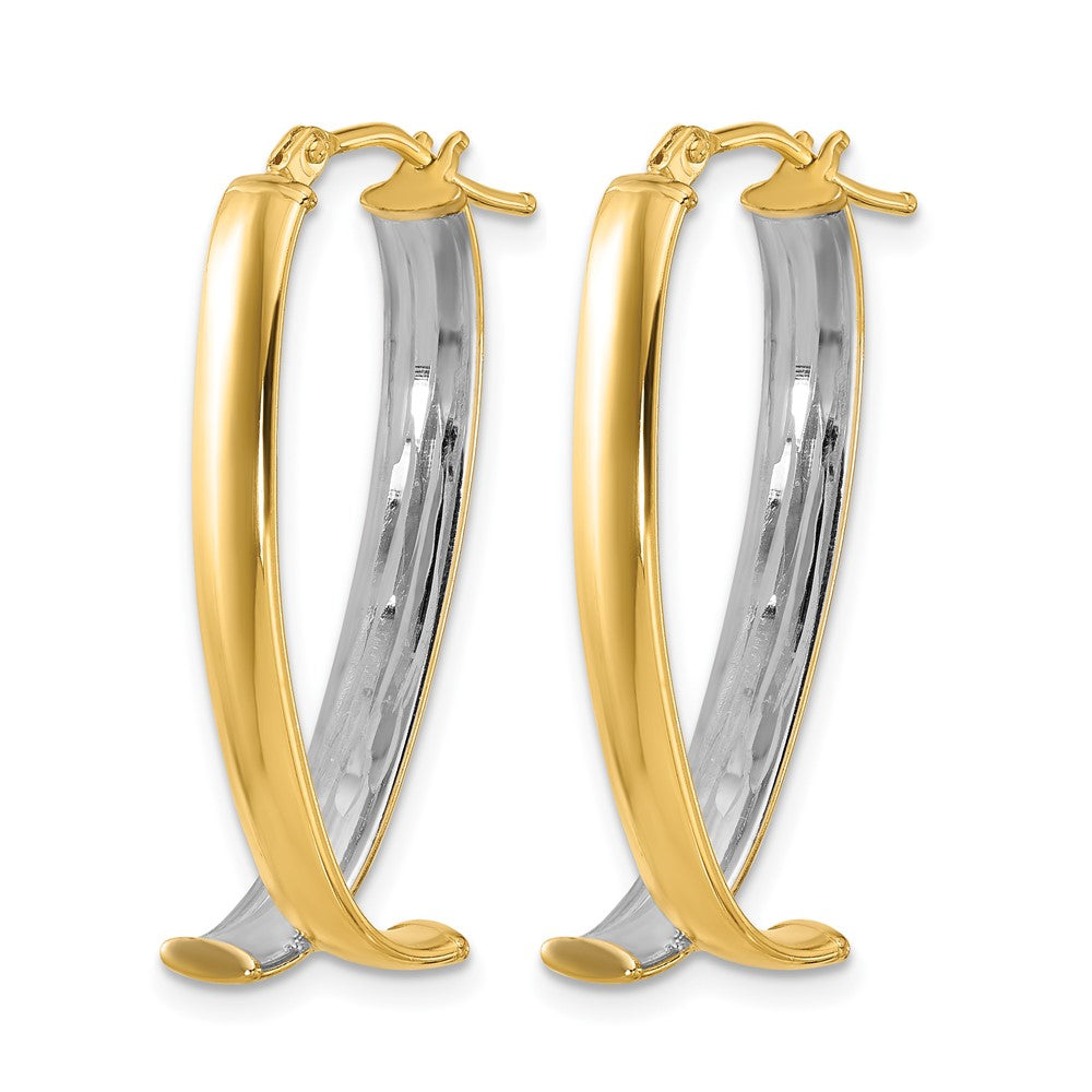 10K W/White Rhodium Polished and Textured Fancy Hoop Earrings