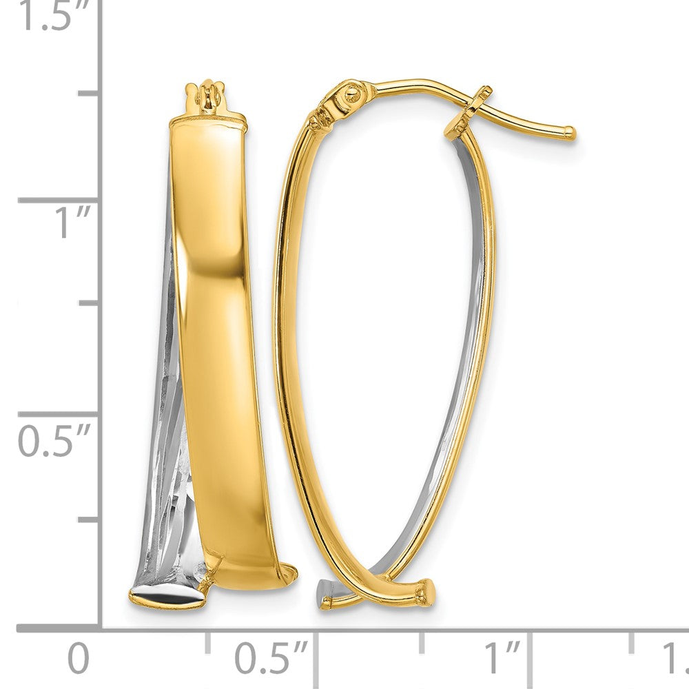 10K W/White Rhodium Polished and Textured Fancy Hoop Earrings