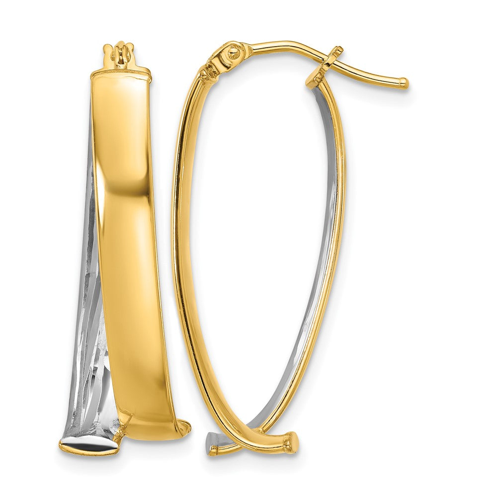 10K W/White Rhodium Polished and Textured Fancy Hoop Earrings