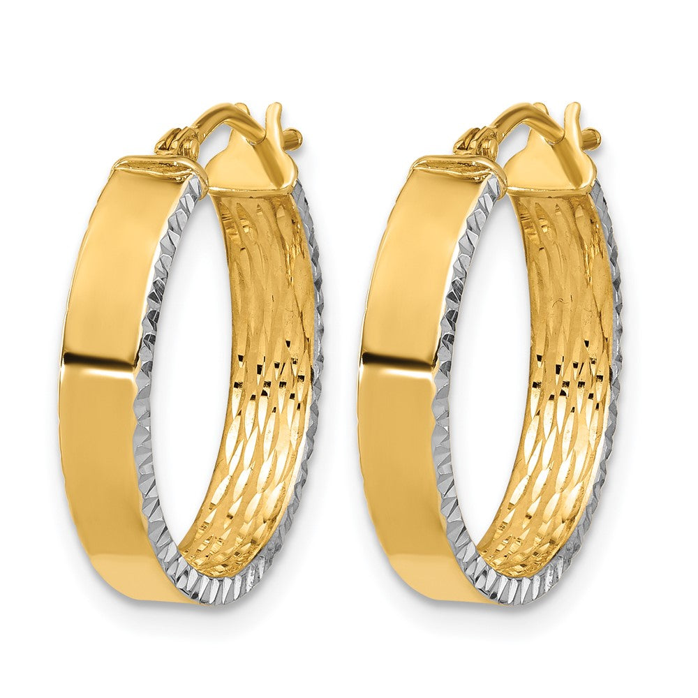 10K w/ White Rhodium Polished and Diamond-cut Hoop Earrings