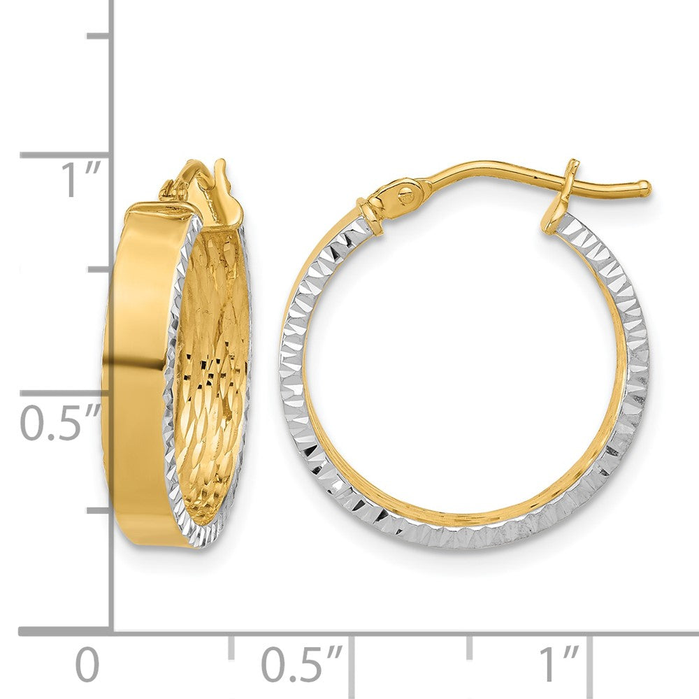 10K w/ White Rhodium Polished and Diamond-cut Hoop Earrings
