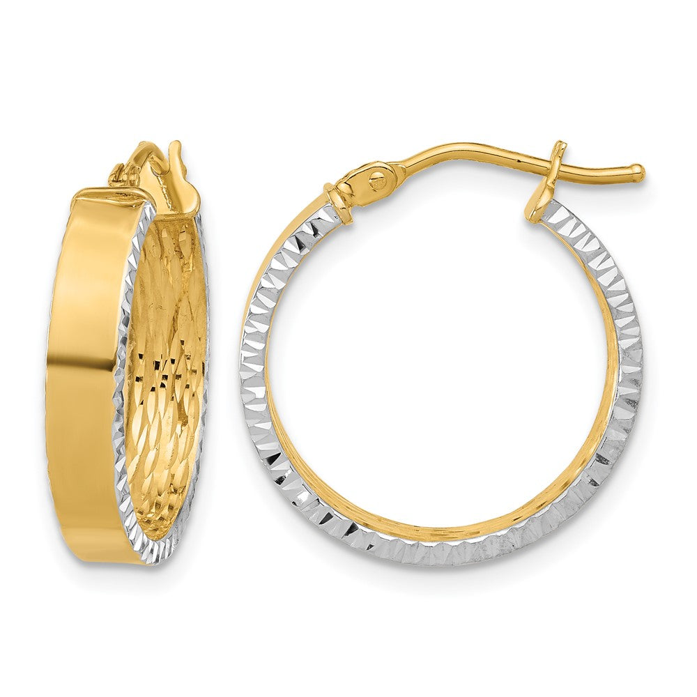10K w/ White Rhodium Polished and Diamond-cut Hoop Earrings