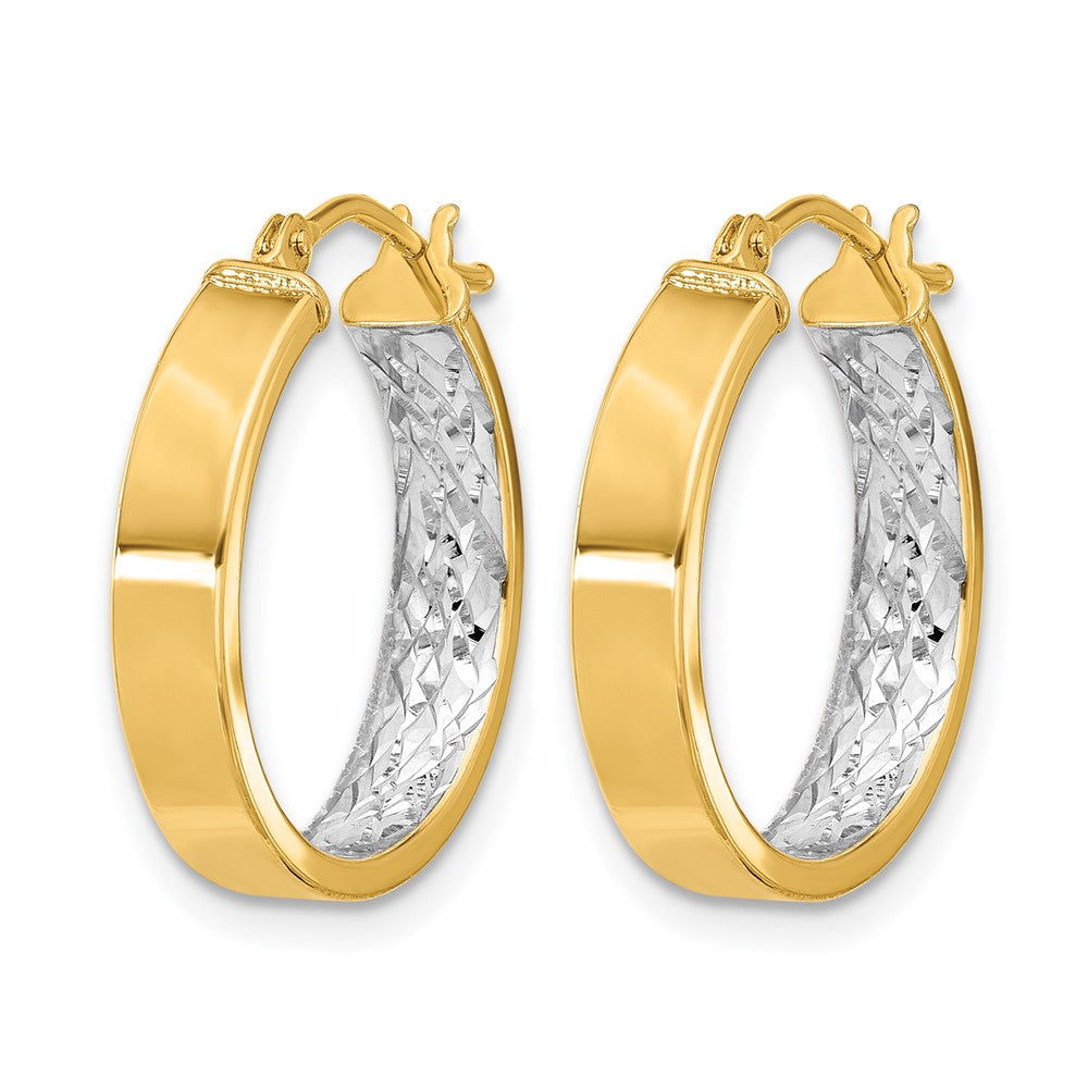 10K w/ White Rhodium Polished and Diamond-cut Hoop Earrings