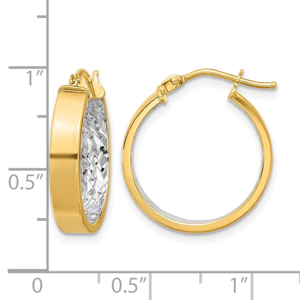 10K w/ White Rhodium Polished and Diamond-cut Hoop Earrings