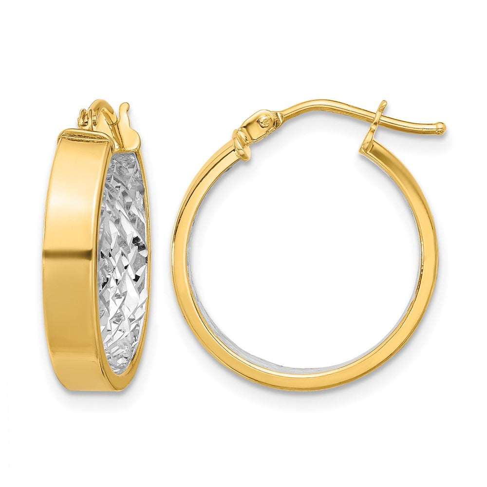 10K w/ White Rhodium Polished and Diamond-cut Hoop Earrings
