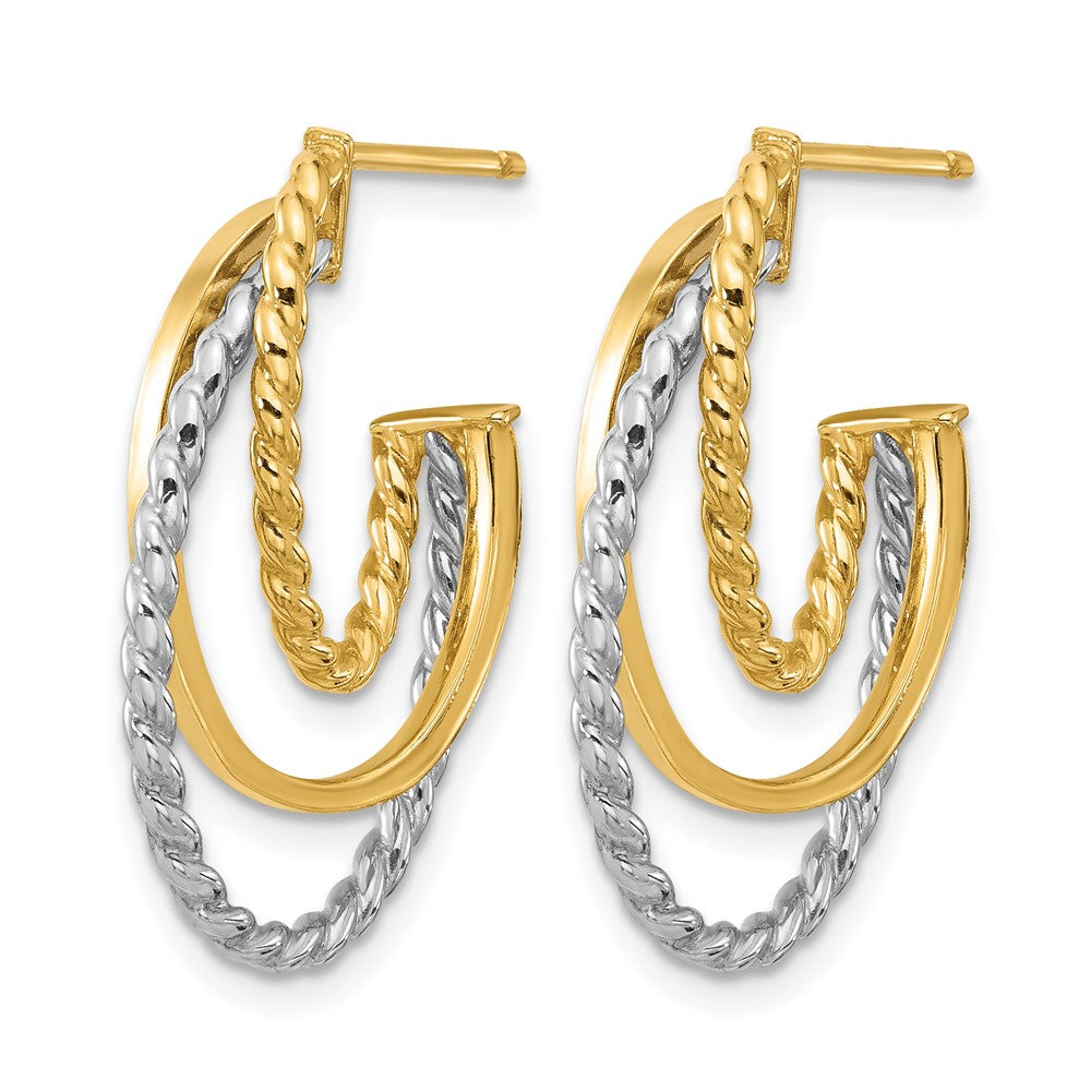 10K W/White Rhodium Polished/Twisted Oval J-Hoop Post Earrings