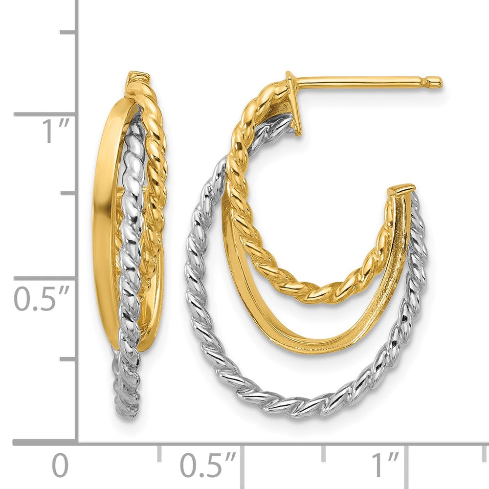 10K W/White Rhodium Polished/Twisted Oval J-Hoop Post Earrings