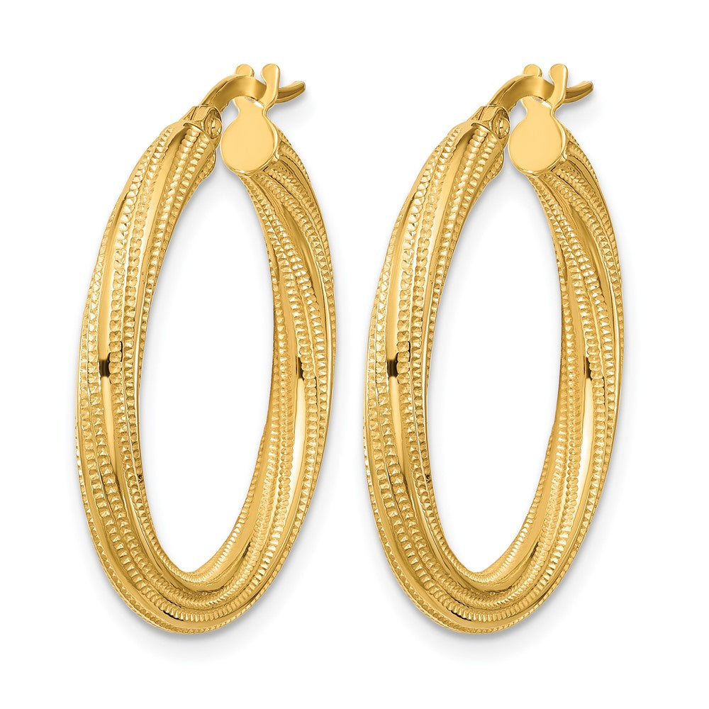 10k Polished and Textured Twisted Tube Hoop Earrings