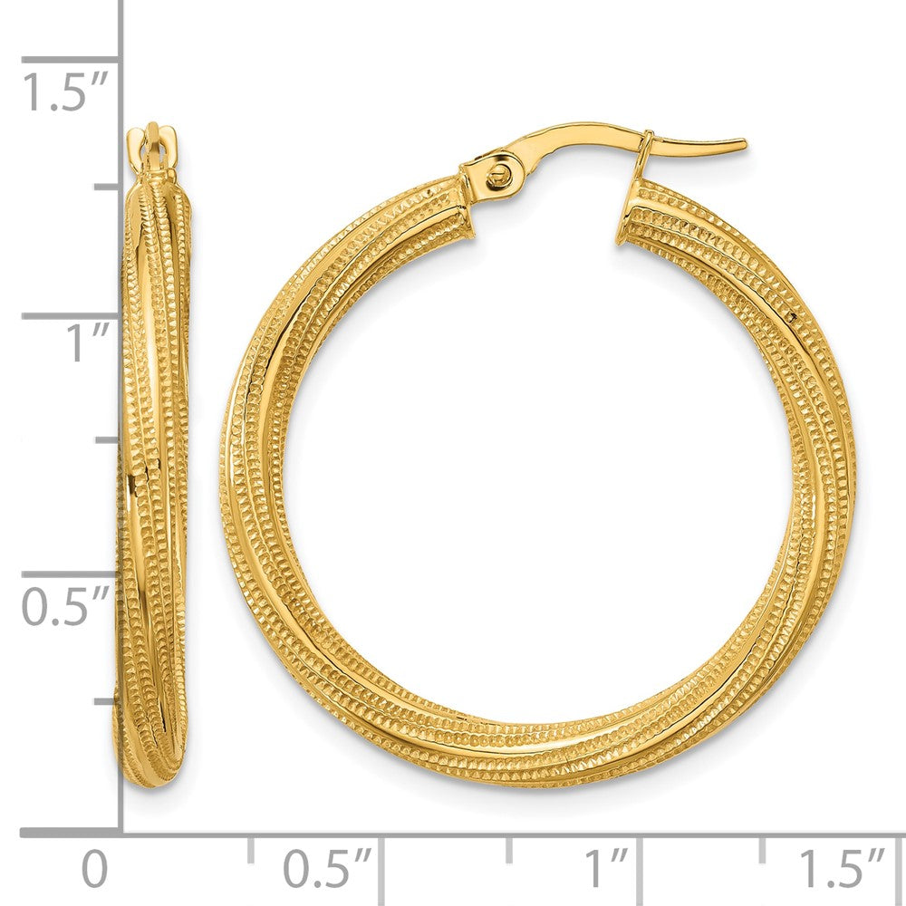 10k Polished and Textured Twisted Tube Hoop Earrings