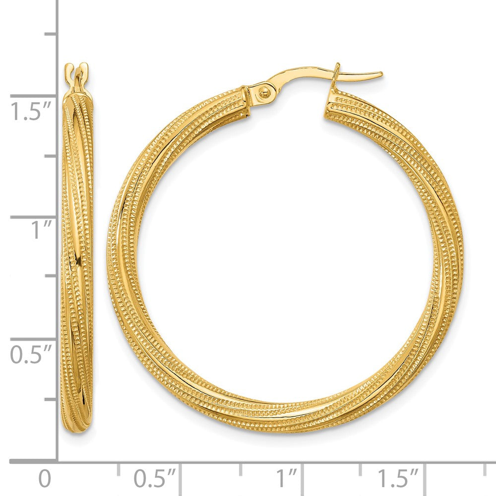 10k Polished and Textured Twisted Tube Hoop Earrings