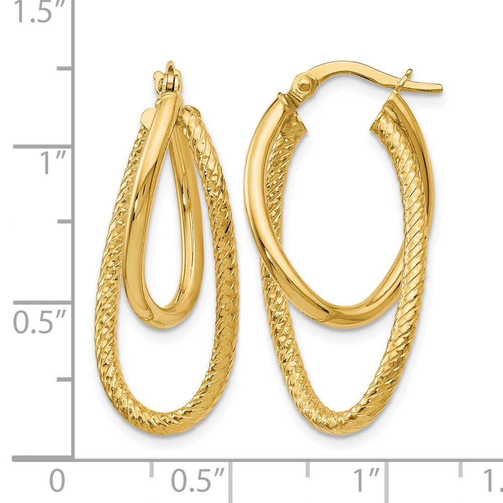 10K Polished and Textured Hinged Hoop Earrings