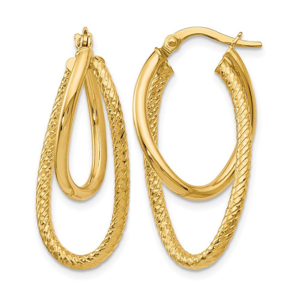10K Polished and Textured Hinged Hoop Earrings