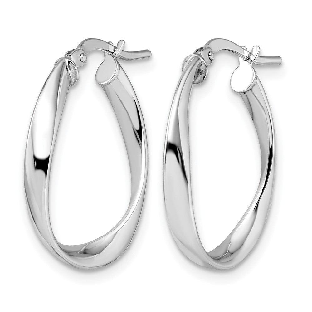10K with White Rhodium Plating Polished Hoop Earrings