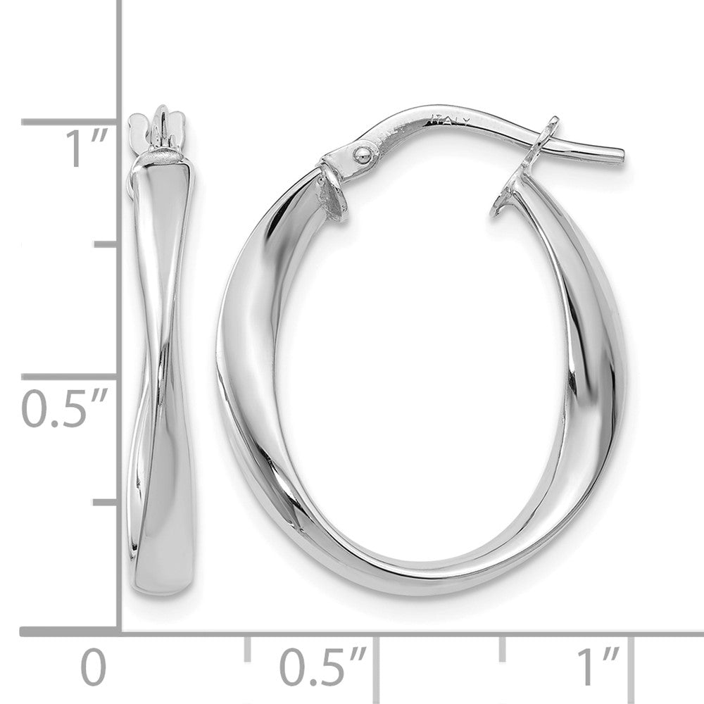 10K with White Rhodium Plating Polished Hoop Earrings