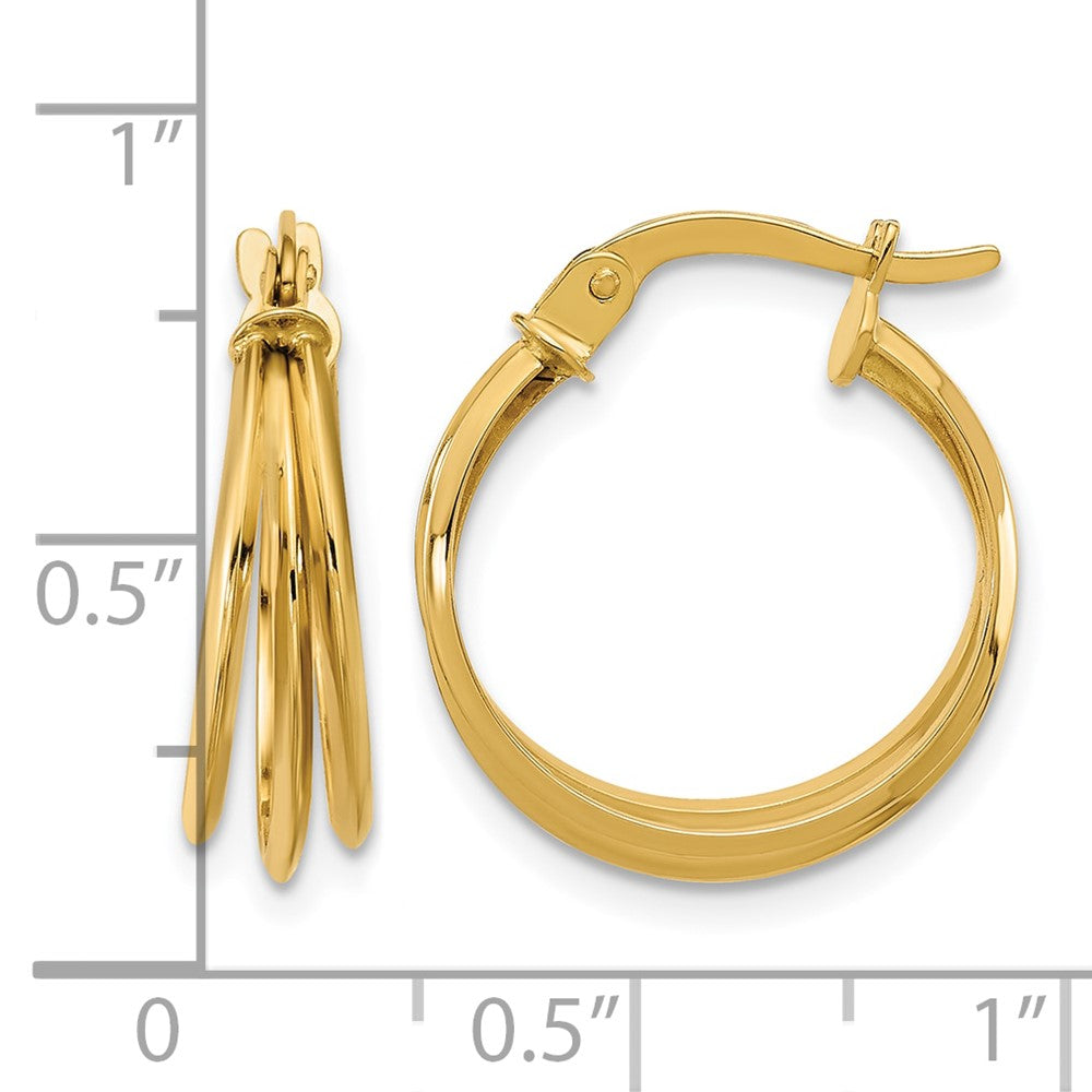 10K Polished 3-row Round Hoop Earrings