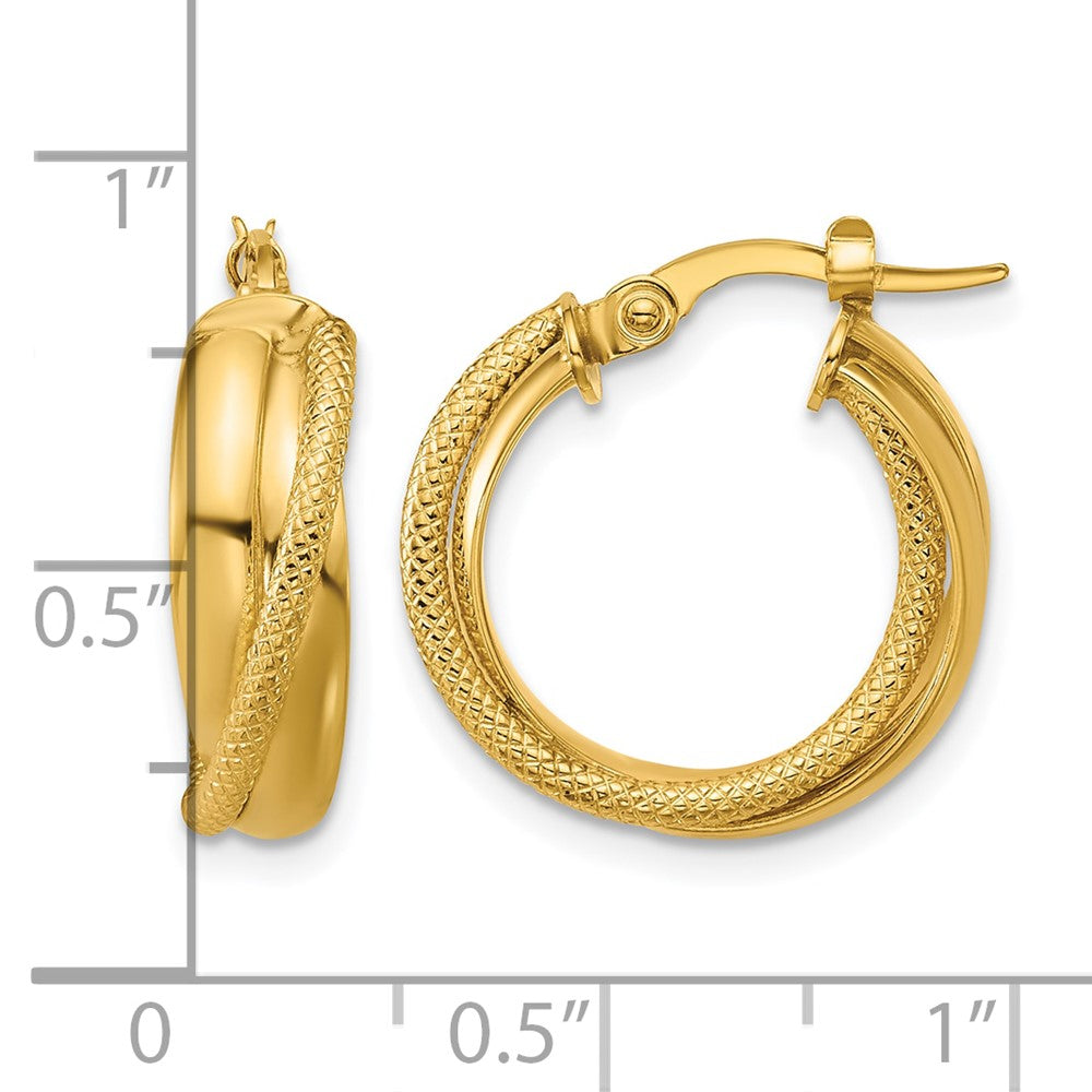 10K Polished and Textured Round Hoop Earrings
