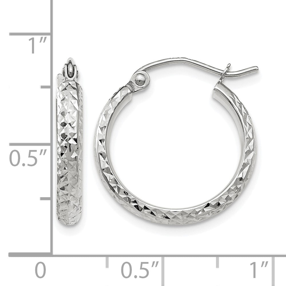 10k White Gold D/C 2.8x18mm Hollow Hoop Earrings