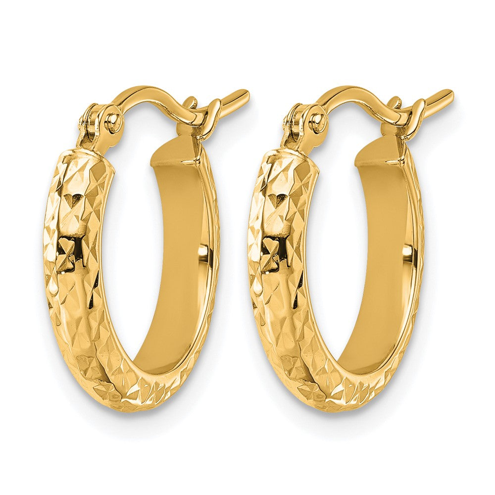10k Diamond-cut 2.8x15mm Hollow Hoop Earrings