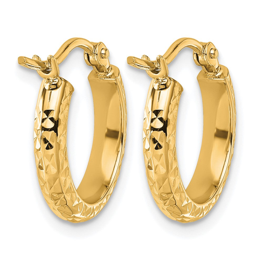 10k Diamond-cut 2.8x15mm Hollow Hoop Earrings
