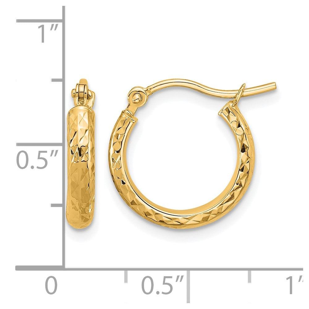 10k Diamond-cut 2.8x15mm Hollow Hoop Earrings
