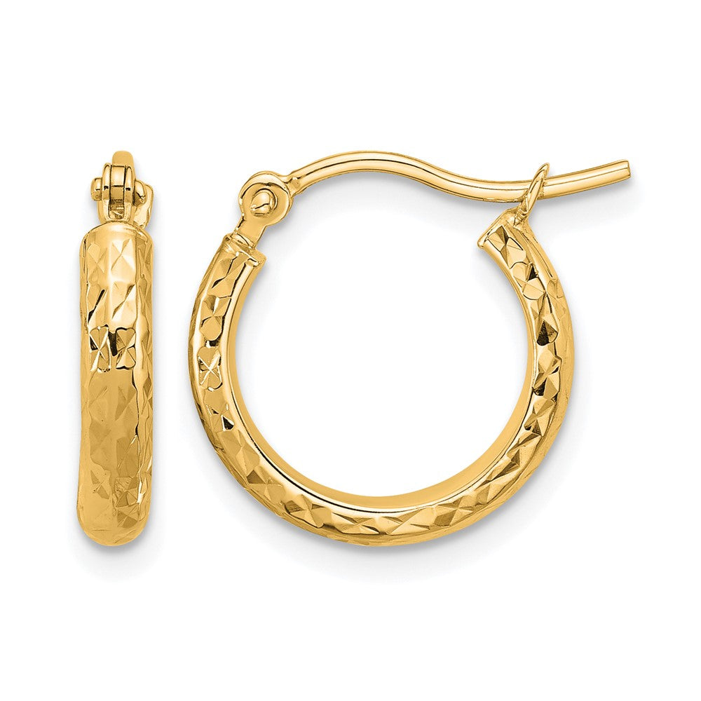 10k Diamond-cut 2.8x15mm Hollow Hoop Earrings