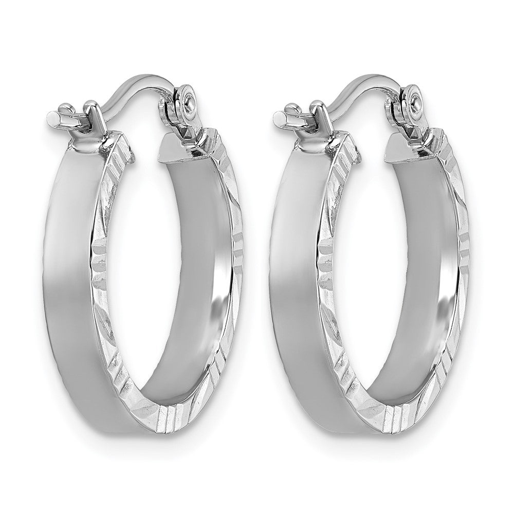10k White Gold Small 3mm D/C Edge Polished Hoop Earrings