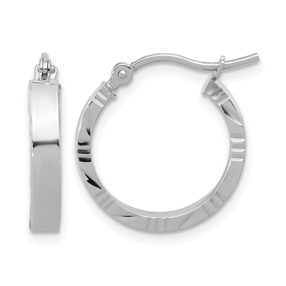 10k White Gold Small 3mm D/C Edge Polished Hoop Earrings