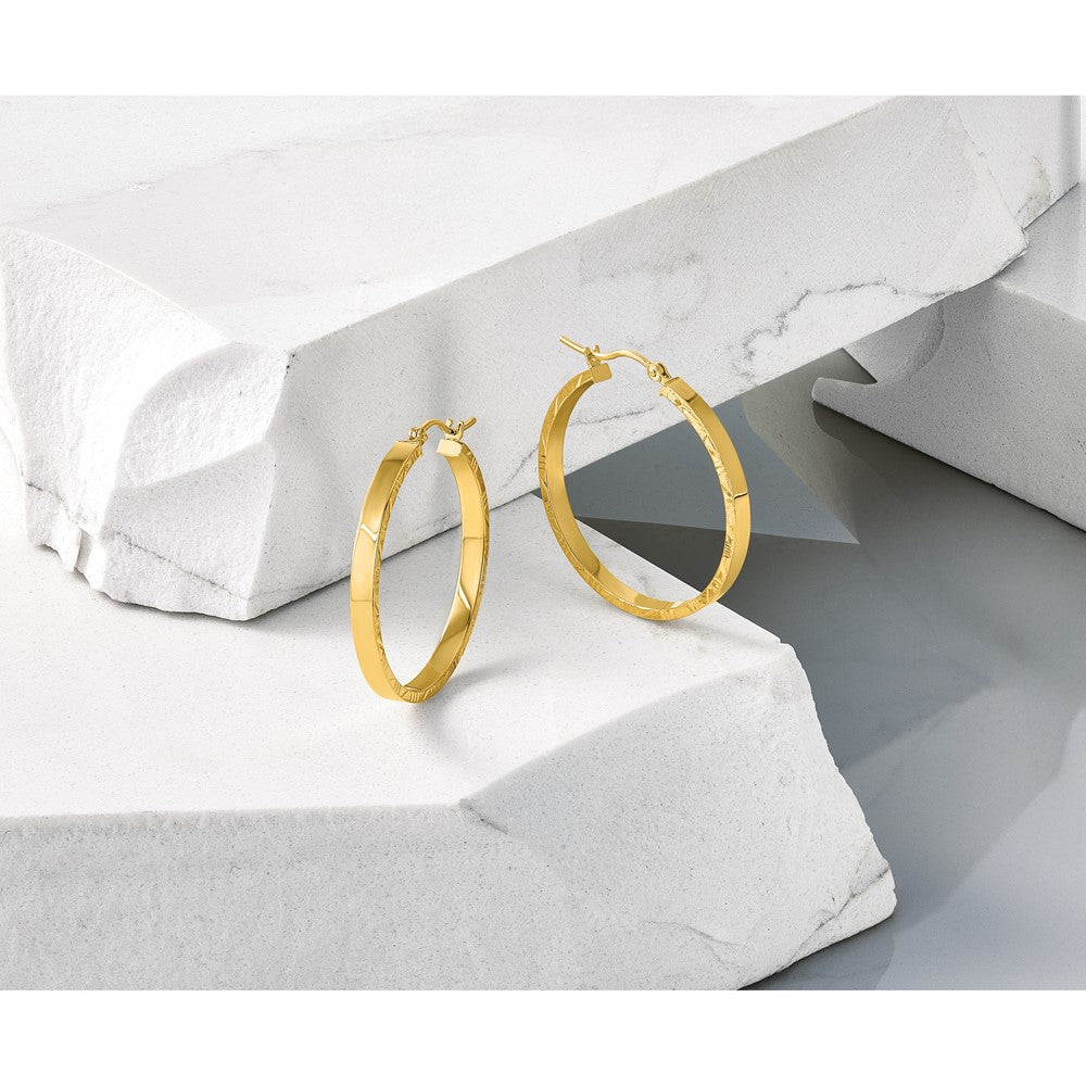 10k D/C Edge Medium 3mm Polished Hoop Earrings