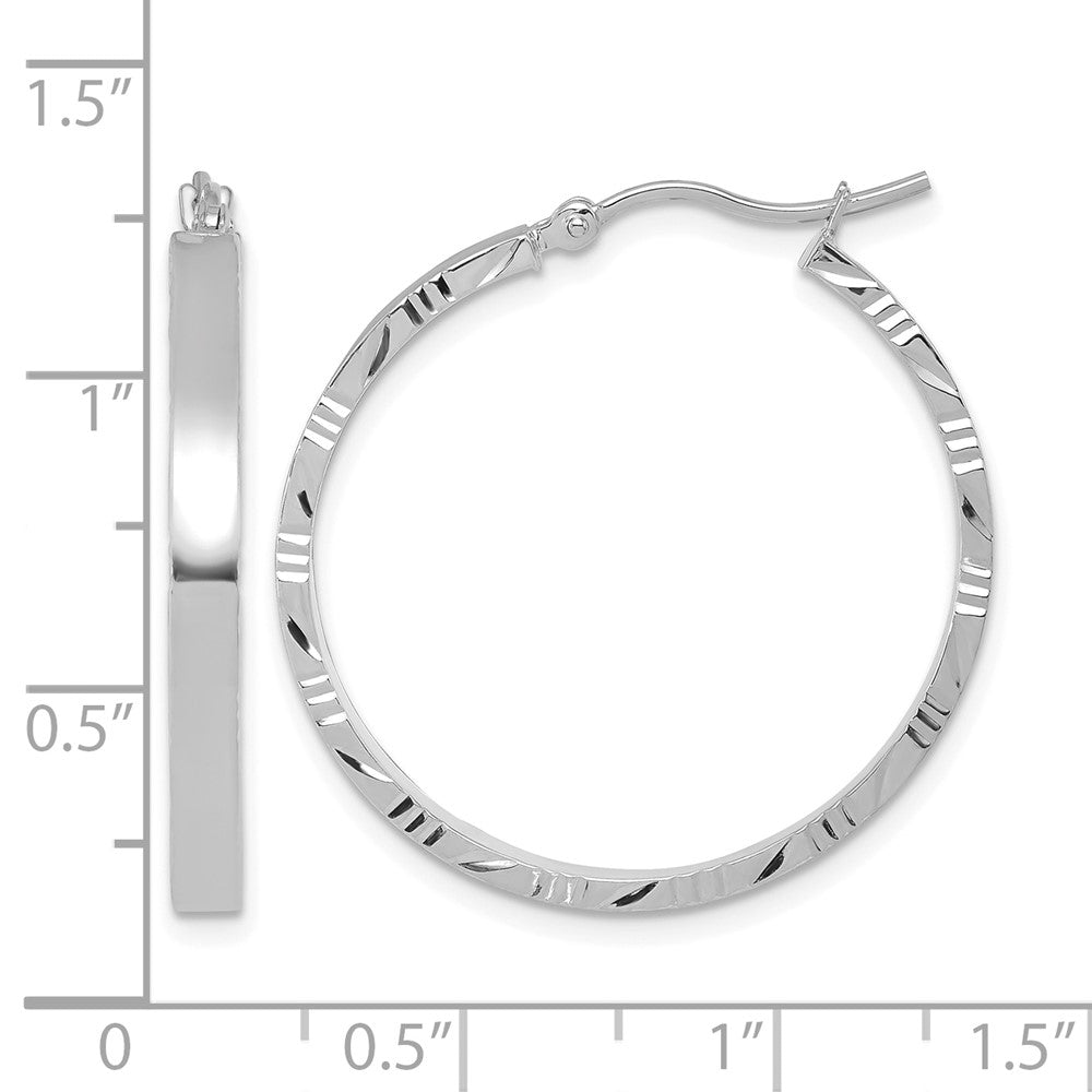 10k White Gold D/C Edge Large 3mm Polished Hoop Earrings