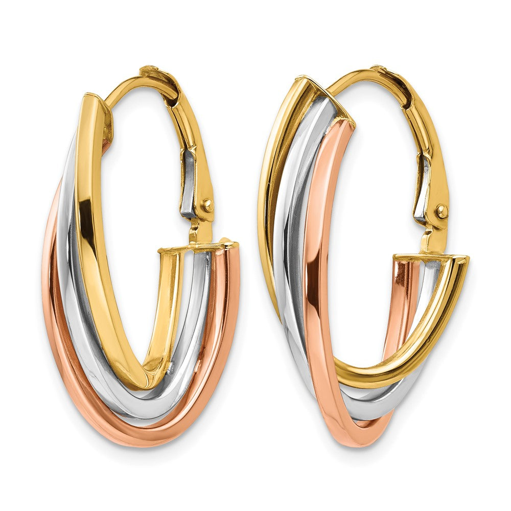 10K Tri-color Polished Hoop Earrings