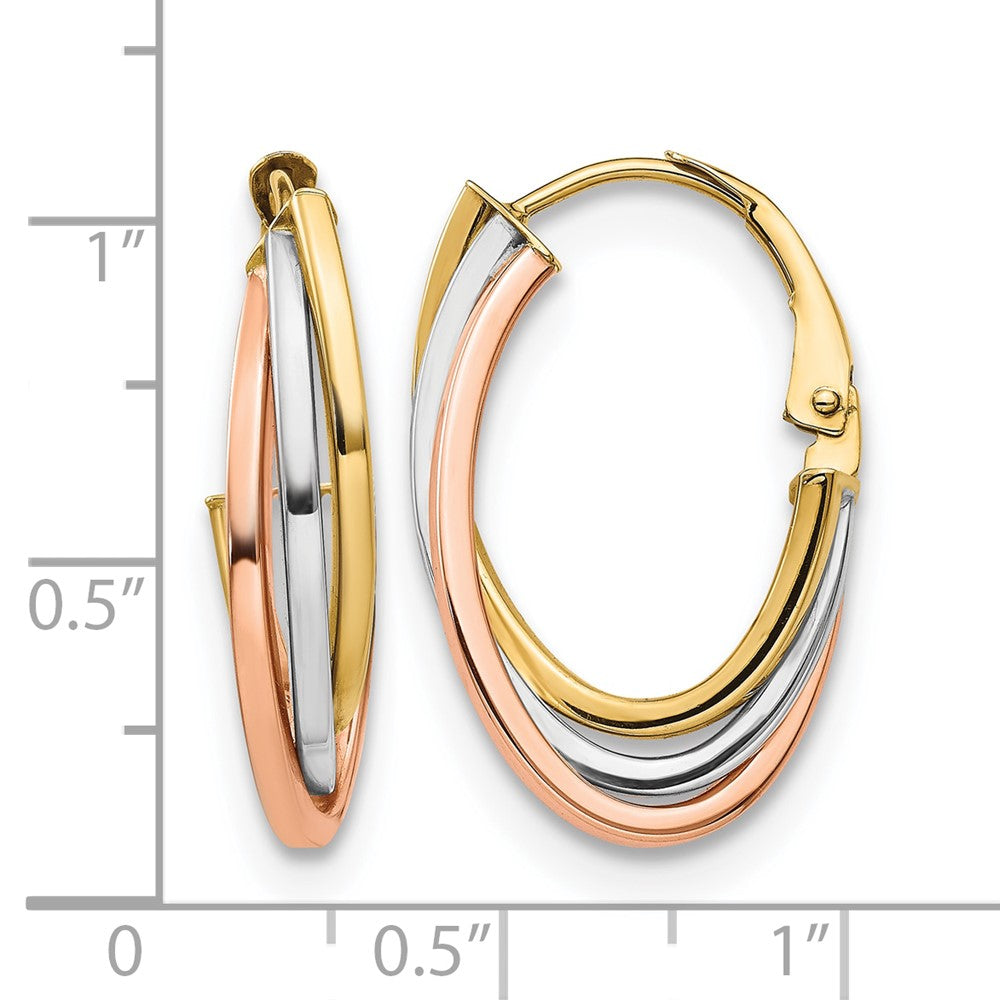10K Tri-color Polished Hoop Earrings