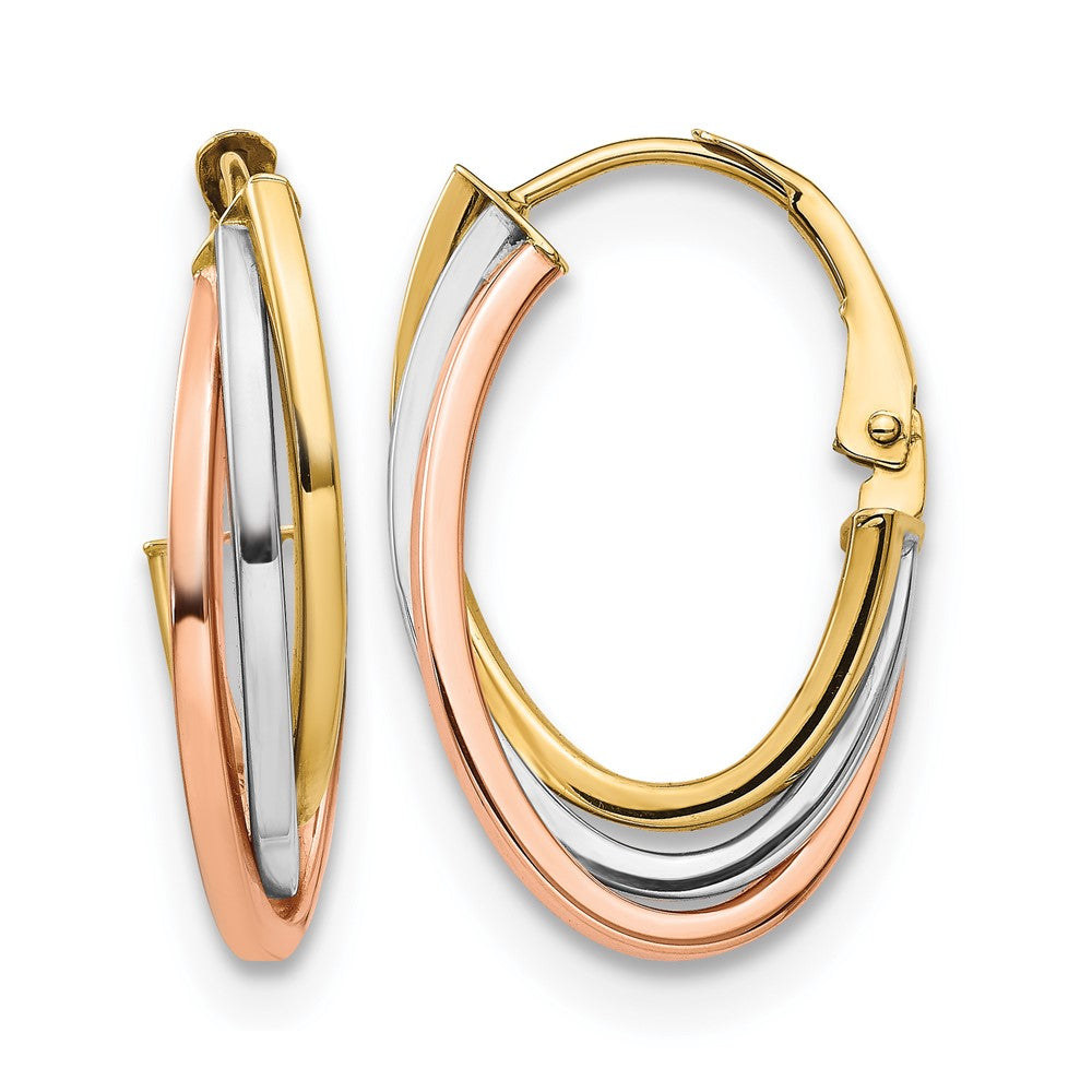 10K Tri-color Polished Hoop Earrings