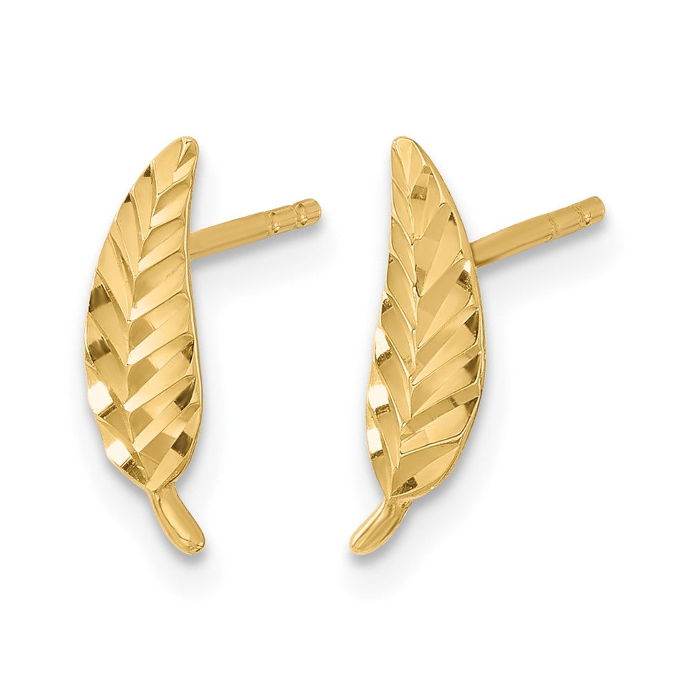 10K Polished and Diamond-cut Leaf Post Earrings