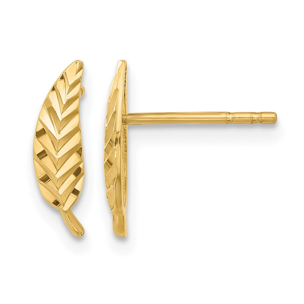 10K Polished and Diamond-cut Leaf Post Earrings