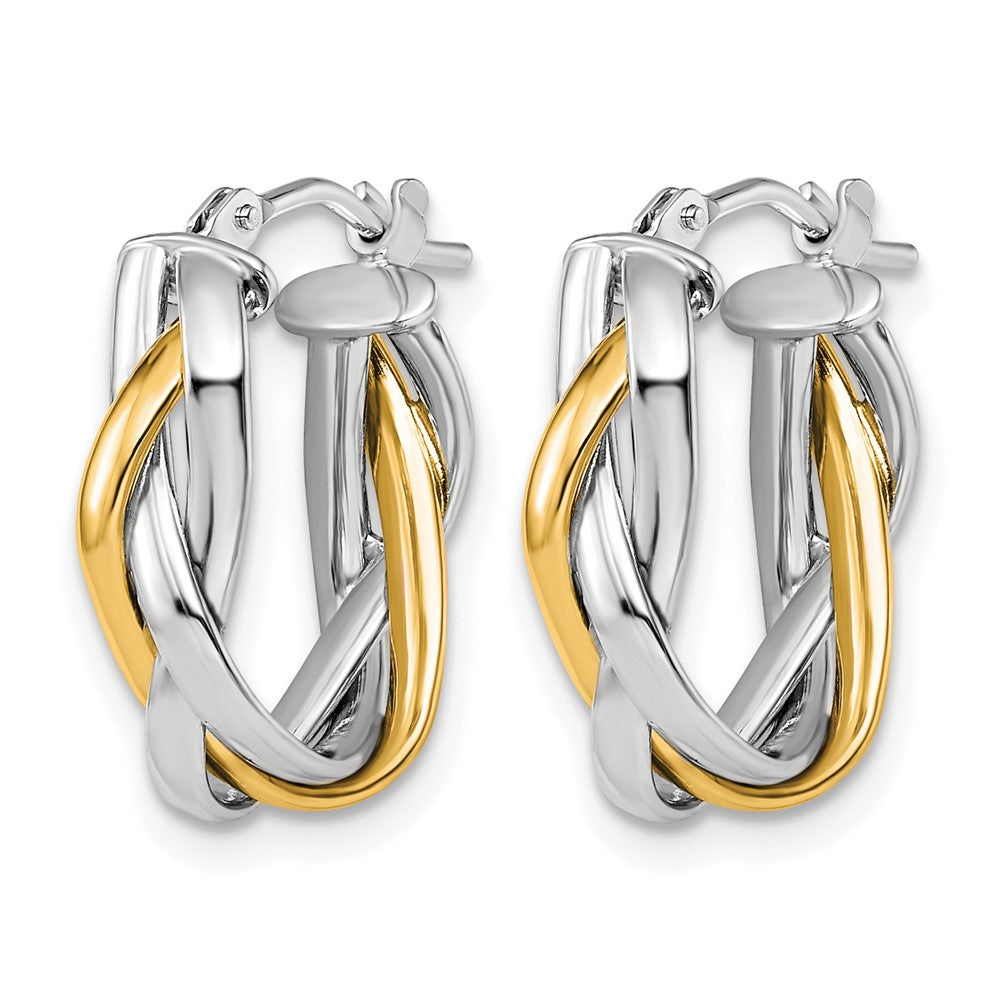 10K w/Wht Rhodium Plating Braided Hoop Earrings