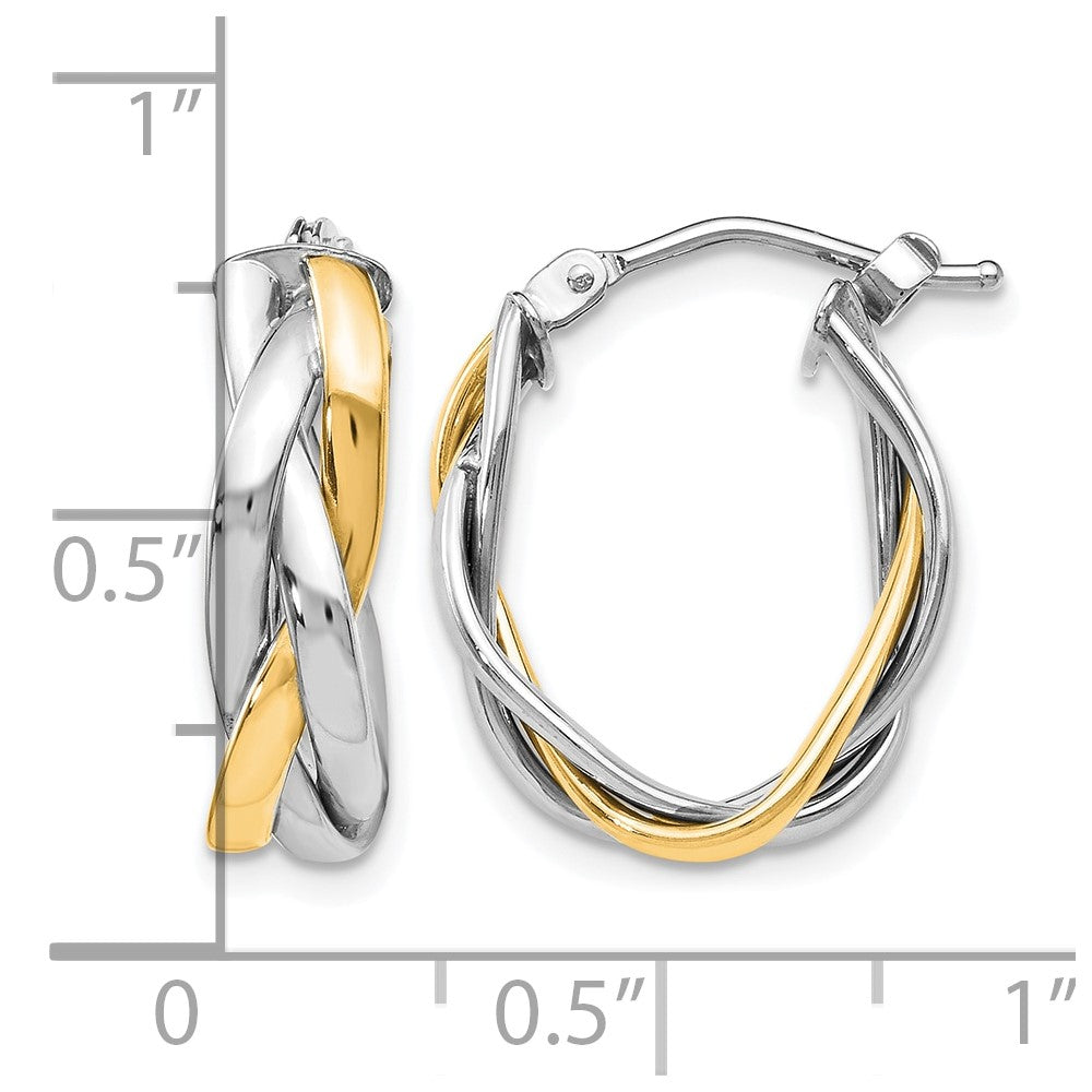 10K w/Wht Rhodium Plating Braided Hoop Earrings