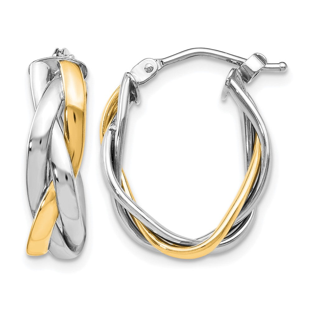10K w/Wht Rhodium Plating Braided Hoop Earrings